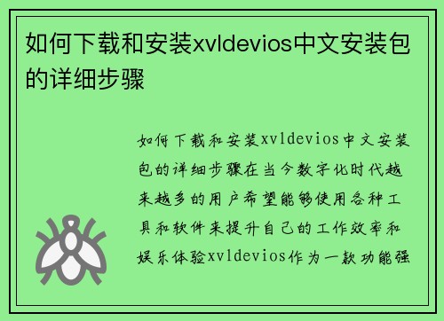 如何下载和安装xvldevios中文安装包的详细步骤